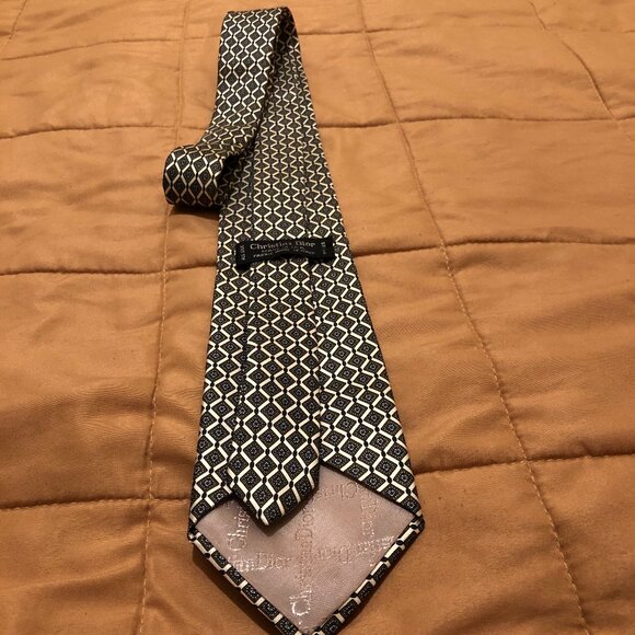 Christian Dior Gold, Bronze & Navy 100% Silk Tie - Picture 3 of 16